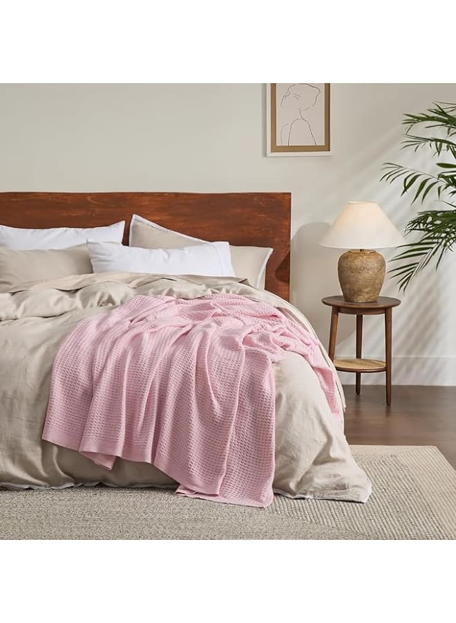 Moro Moro Moru Pure Cotton Bed Blanket Breathable Soft Waffle Weave Blanket for Spring Summer Pink - Image 4